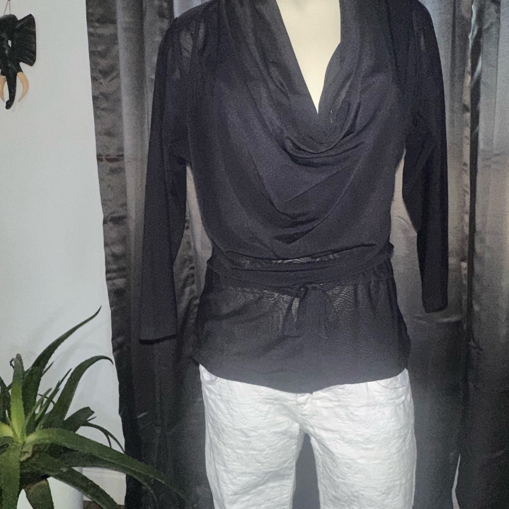 Elegant Black Drape Neck Women's Top